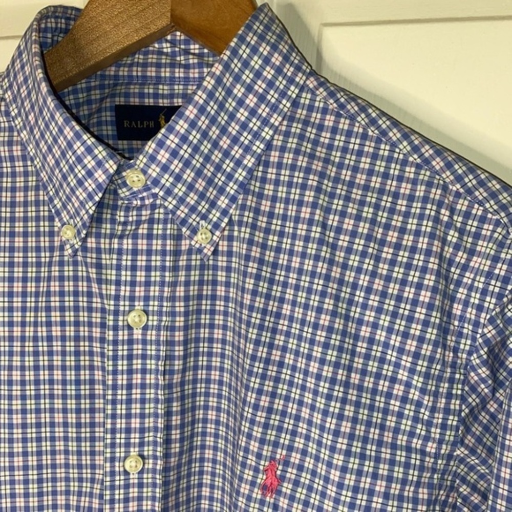 Ralph Lauren Blue and Pink Checkered Button Down Shirt, Men’s Size L, Casual